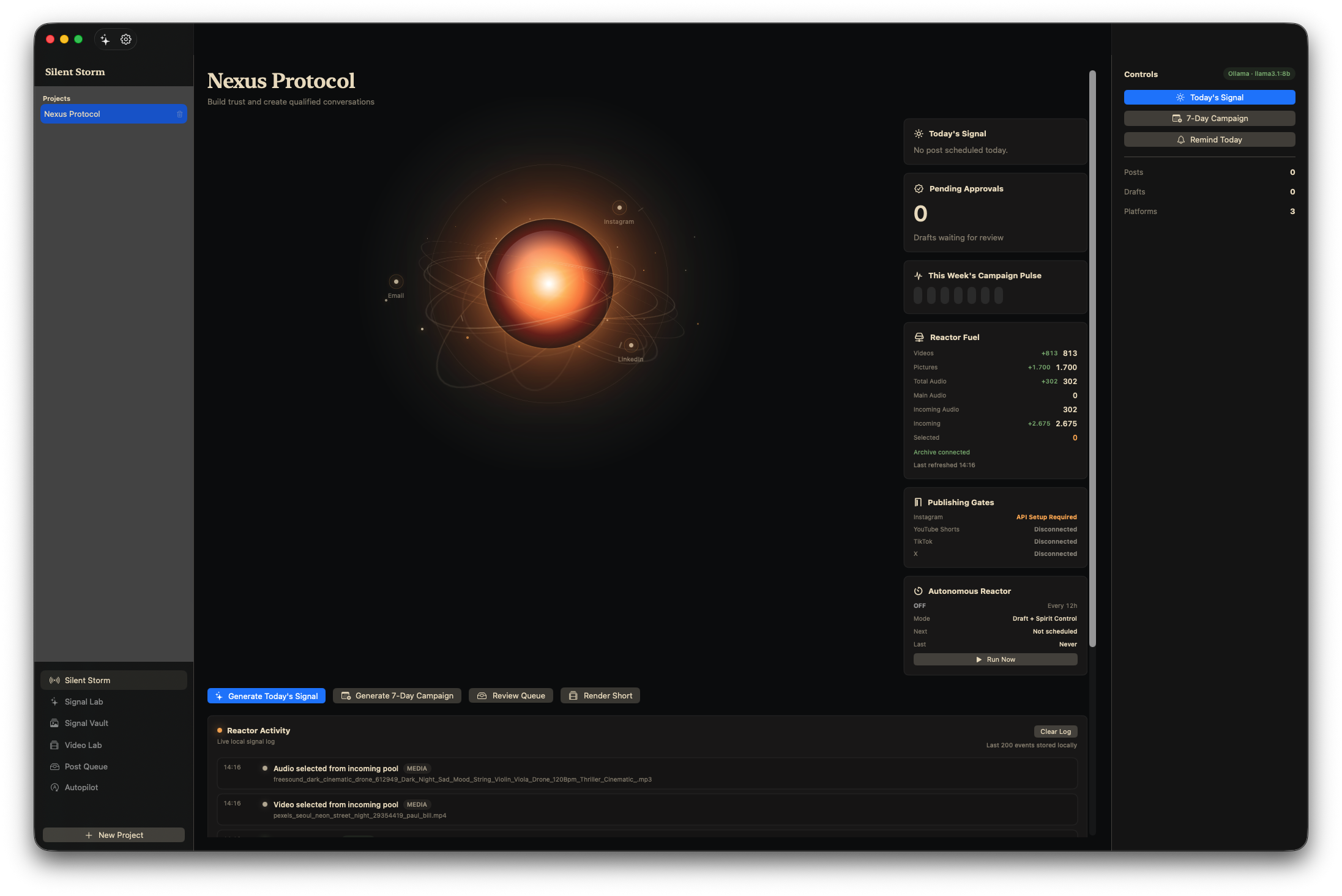 Silent Storm — Main Dashboard screenshot